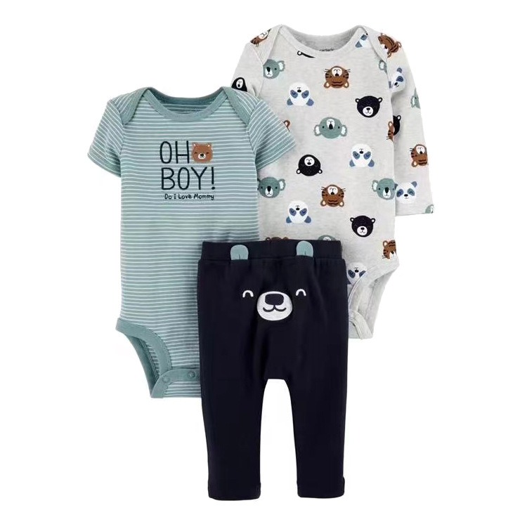 3pcs/lots Long Sleeve/Short Sleeve Baby Romper Bodysuits Newborn Cotton Romper Clothes Sets Unisex Baby Girl Clothes Cartoon Print Ropa Jumpsuits Clothes 6M-24M