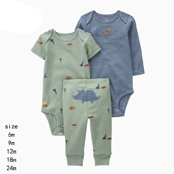 3pcs/lots Long Sleeve/Short Sleeve Baby Romper Bodysuits Newborn Cotton Romper Clothes Sets Unisex Baby Girl Clothes Cartoon Print Ropa Jumpsuits Clothes 6M-24M