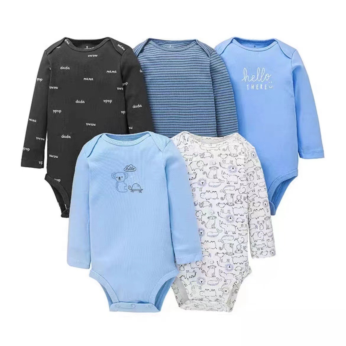 Baby Romper 5pcs/lots Bodysuits Newborn Cotton Romper Clothes Sets Unisex Baby Girl Clothes Long Sleeve Cartoon Print Ropa Jumpsuits Clothes 6-12M