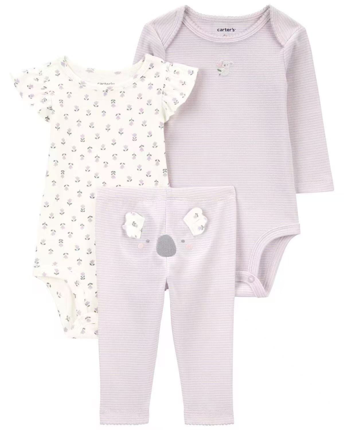 3pcs/lots Long Sleeve/Short Sleeve Baby Romper Bodysuits Newborn Cotton Romper Clothes Sets Baby Girl Boy Clothes Cartoon Print Ropa Jumpsuits Clothes 6M-24M