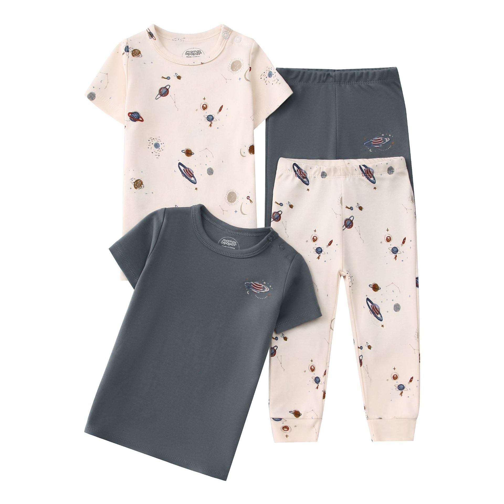 4pcs/lots Short Sleeve Baby Bodysuits Toddler Short-sleeve Tops, T-shirts, Long Pants, Cotton Romper Clothes Sets Unisex Baby Girl Boys Clothes Short  Sleeve Cartoon Print Ropa Clothes 12-60M