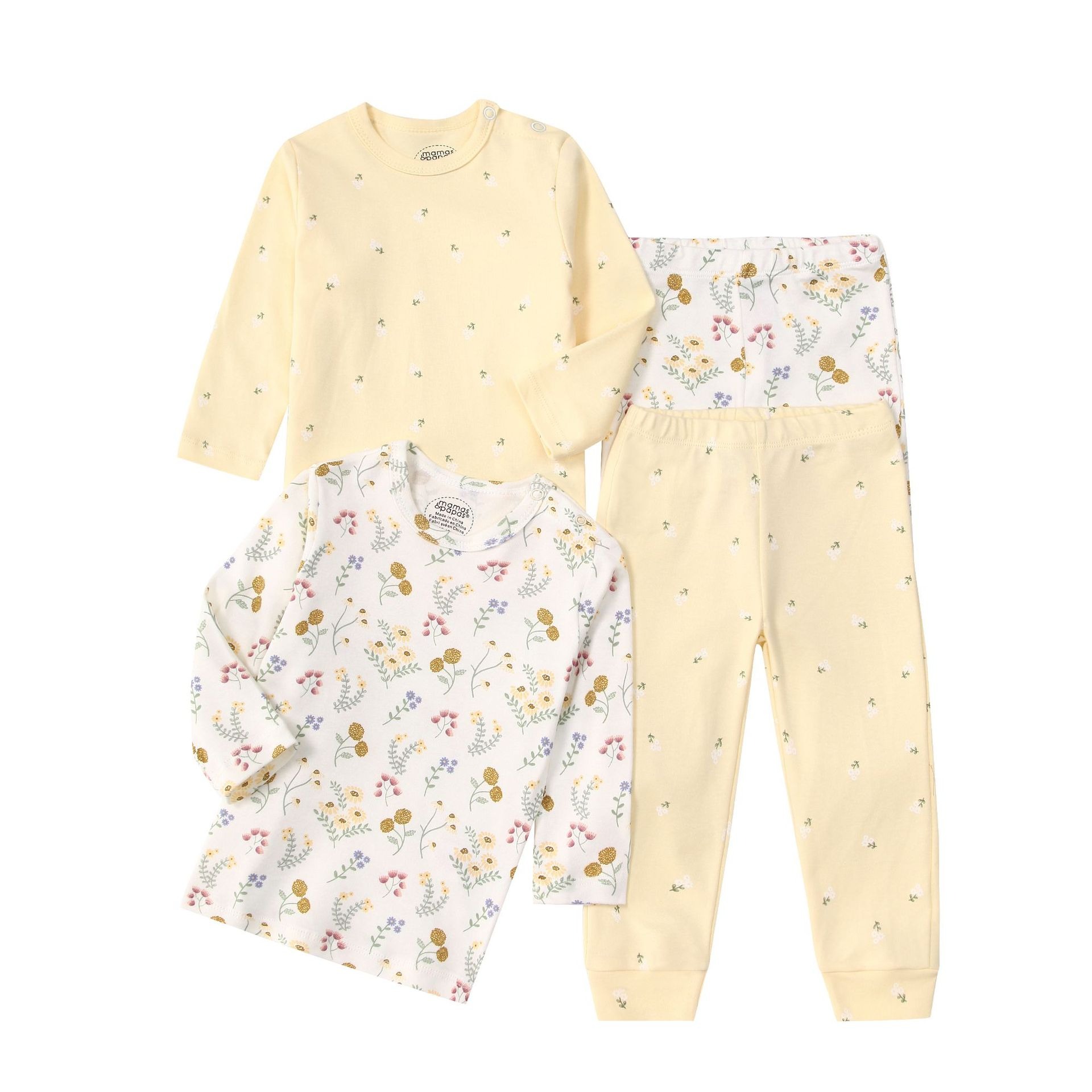 4pcs/lots Long Sleeve Baby Bodysuits Toddler Long-sleeve Tops, T-shirts, Long Pants, Cotton Romper Clothes Sets Unisex Baby Girl Boys Clothes Long Sleeve Cartoon Print Ropa Clothes 12-60M