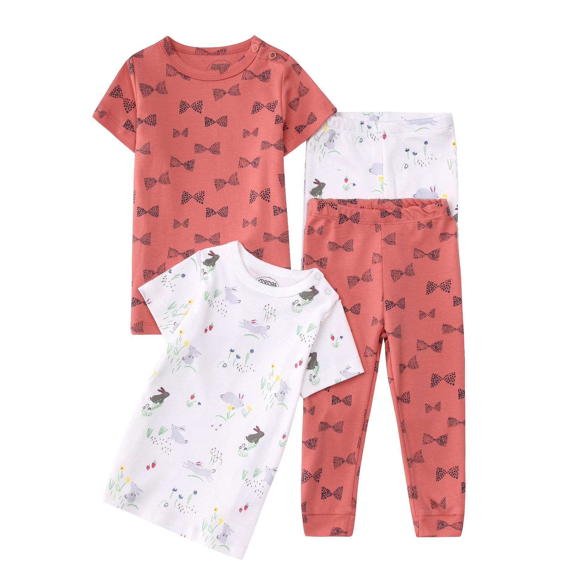 4pcs/lots Short Sleeve Baby Bodysuits Toddler Short-sleeve Tops, T-shirts, Long Pants, Cotton Romper Clothes Sets Unisex Baby Girl Boys Clothes Short  Sleeve Cartoon Print Ropa Clothes 12-60M
