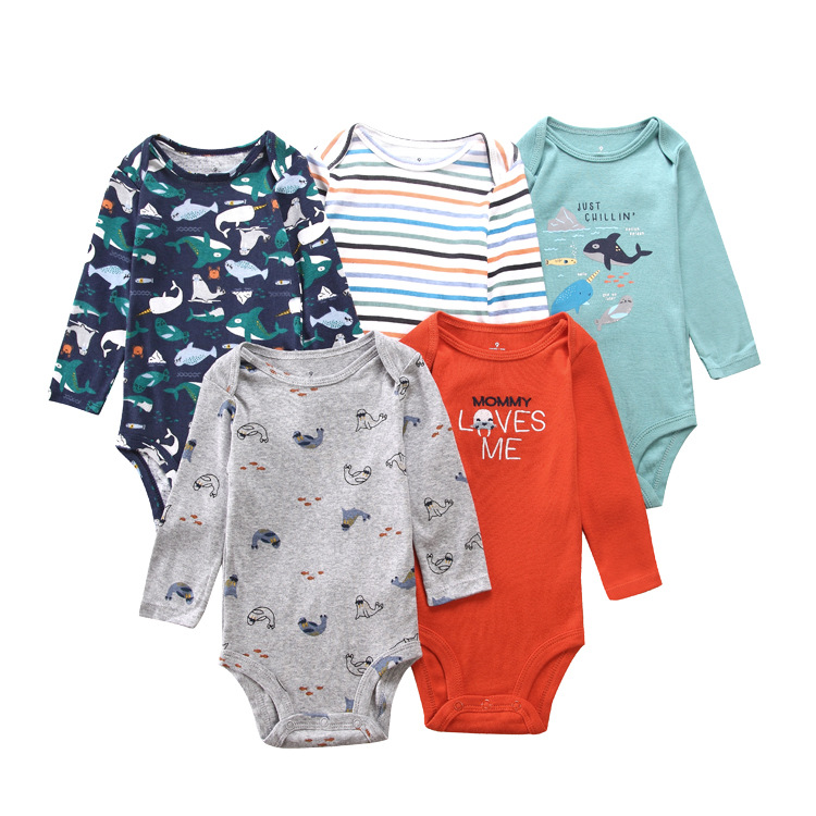 5pcs/lots Baby Clothes Sets Romper Bodysuits Newborn Cotton Romper Unisex Baby Girl Clothes Long Sleeve Cartoon Print Ropa Jumpsuits Clothes 6-24M