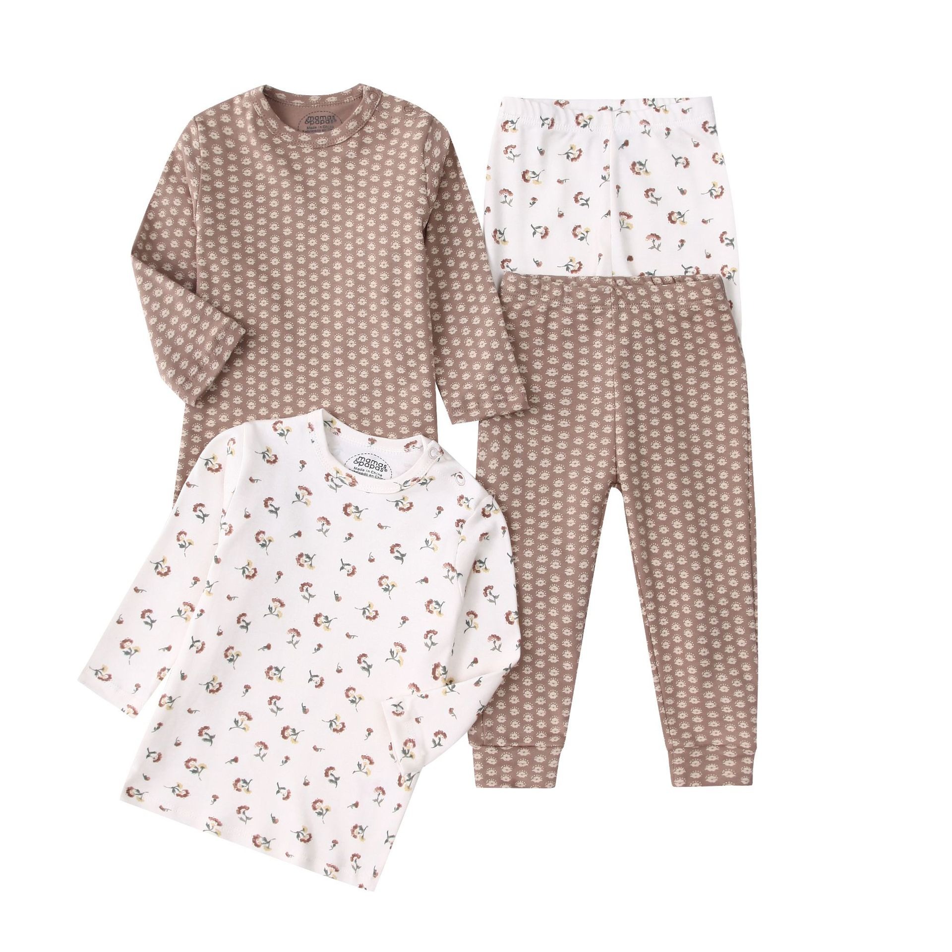 4pcs/lots Long Sleeve Baby Bodysuits Toddler Long-sleeve Tops, T-shirts, Long Pants, Cotton Romper Clothes Sets Unisex Baby Girl Boys Clothes Long Sleeve Cartoon Print Ropa Clothes 12-60M