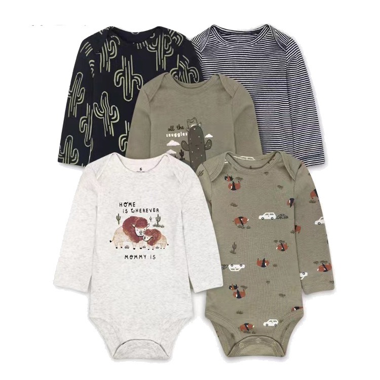 5pcs/lots Long Sleeve Baby Romper Bodysuits Newborn Cotton Romper Clothes Sets Unisex Baby Girl Clothes Long Sleeve Cartoon Print Ropa Jumpsuits Clothes 6-12M