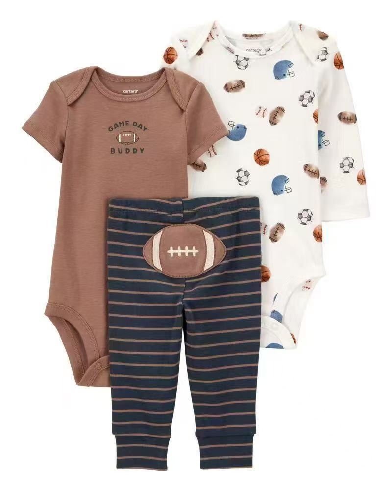 3pcs/lots Long Sleeve/Short Sleeve Baby Romper Bodysuits Newborn Cotton Romper Clothes Sets Baby Girl Boy Clothes Cartoon Print Ropa Jumpsuits Baby Clothes 6M-24M