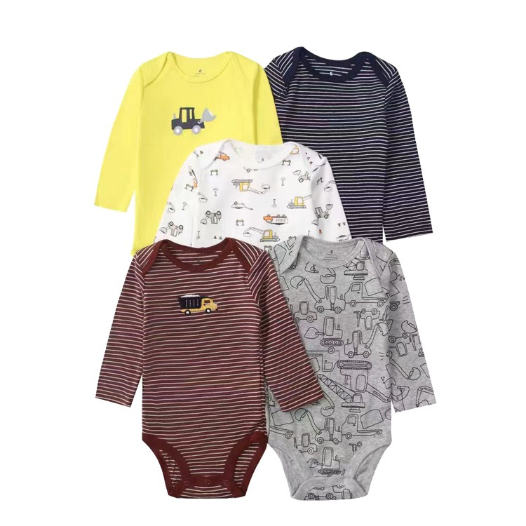 Baby Romper 5pcs/lots Bodysuits Newborn Cotton Romper Clothes Sets Unisex Baby Girl Clothes Long Sleeve Cartoon Print Ropa Jumpsuits Clothes 6-12M