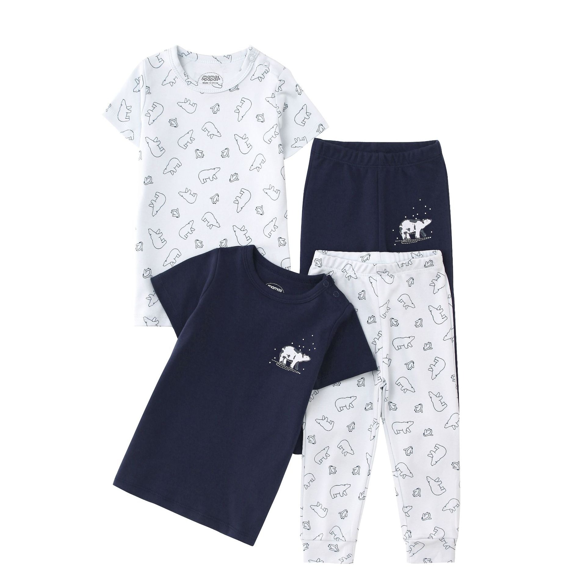 4pcs/lots Short Sleeve Baby Bodysuits Toddler Short-sleeve Tops, T-shirts, Long Pants, Cotton Romper Clothes Sets Unisex Baby Girl Boys Clothes Short  Sleeve Cartoon Print Ropa Clothes 12-60M