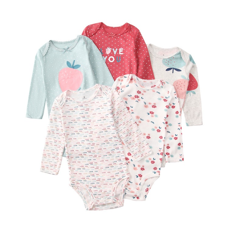 Baby Romper 5pcs/lots Bodysuits Newborn Cotton Romper Clothes Sets Unisex Baby Girl Clothes Long Sleeve Cartoon Print Ropa Jumpsuits Clothes 6-12M