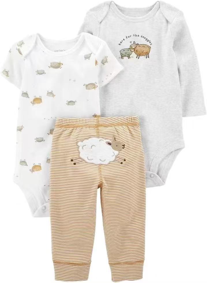 3pcs/lots Long Sleeve/Short Sleeve Baby Romper Bodysuits Newborn Cotton Romper Clothes Sets Baby Girl Boy Clothes Cartoon Print Ropa Jumpsuits Baby Clothes 6M-24M