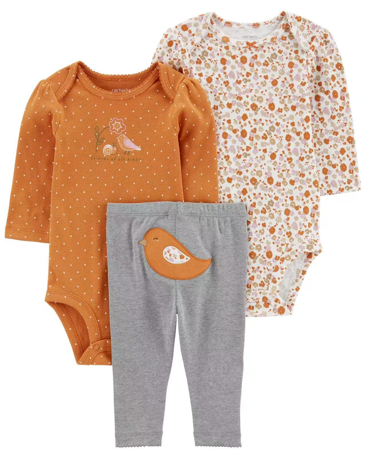 3pcs/lots Long Sleeve/Short Sleeve Baby Romper Bodysuits Newborn Cotton Romper Clothes Sets Baby Girl Boy Clothes Cartoon Print Ropa Jumpsuits Clothes 6M-24M