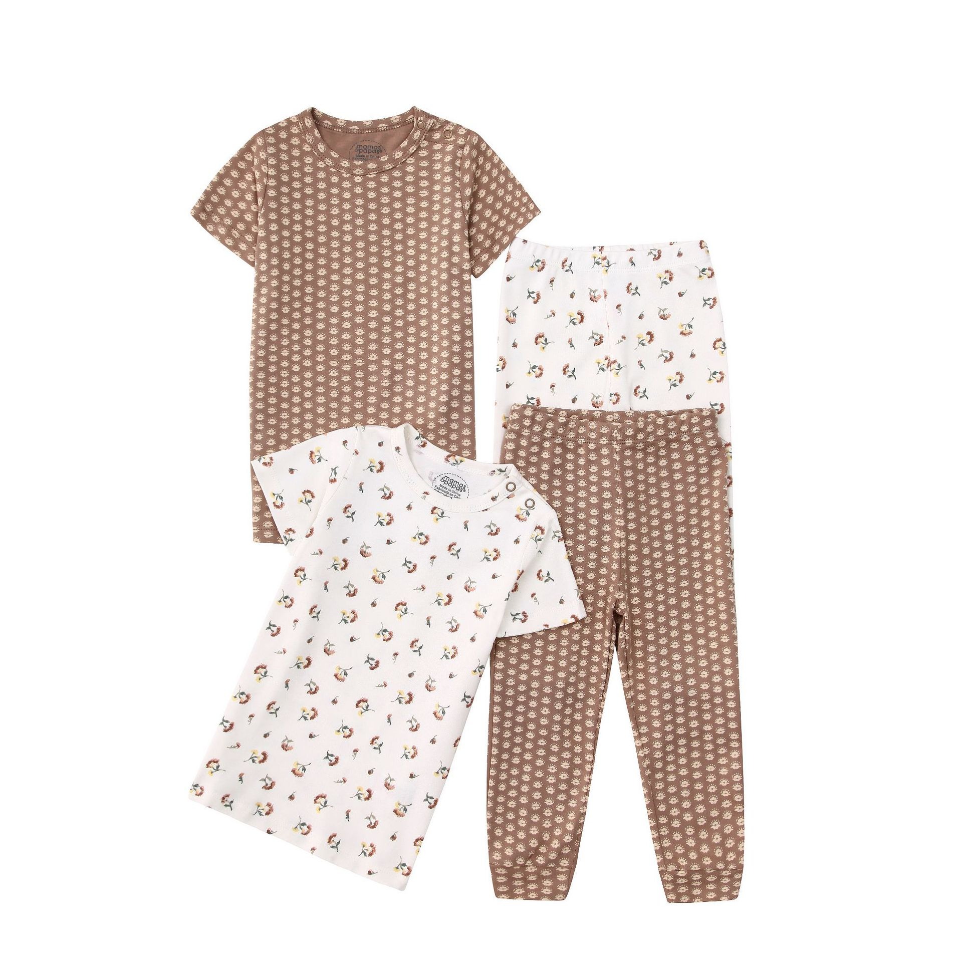 4pcs/lots Short Sleeve Baby Bodysuits Toddler Short-sleeve Tops, T-shirts, Long Pants, Cotton Romper Clothes Sets Unisex Baby Girl Boys Clothes Short  Sleeve Cartoon Print Ropa Clothes 12-60M