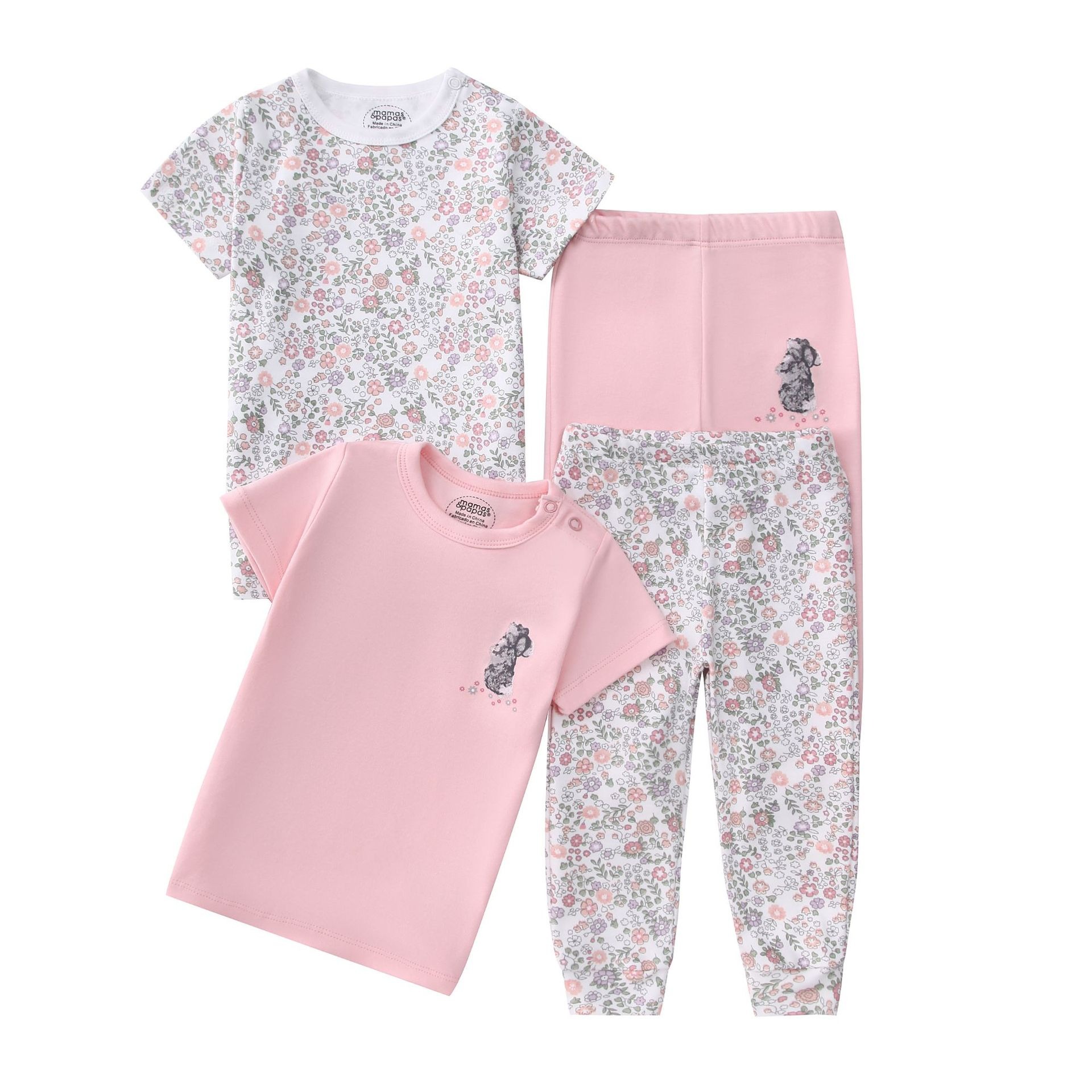 4pcs/lots Short Sleeve Baby Bodysuits Toddler Short-sleeve Tops, T-shirts, Long Pants, Cotton Romper Clothes Sets Unisex Baby Girl Boys Clothes Short  Sleeve Cartoon Print Ropa Clothes 12-60M