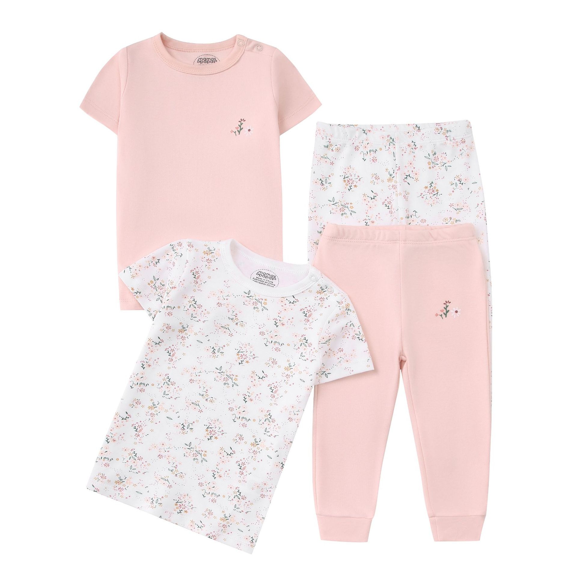 4pcs/lots Short Sleeve Baby Bodysuits Toddler Short-sleeve Tops, T-shirts, Long Pants, Cotton Romper Clothes Sets Unisex Baby Girl Boys Clothes Short  Sleeve Cartoon Print Ropa Clothes 12-60M