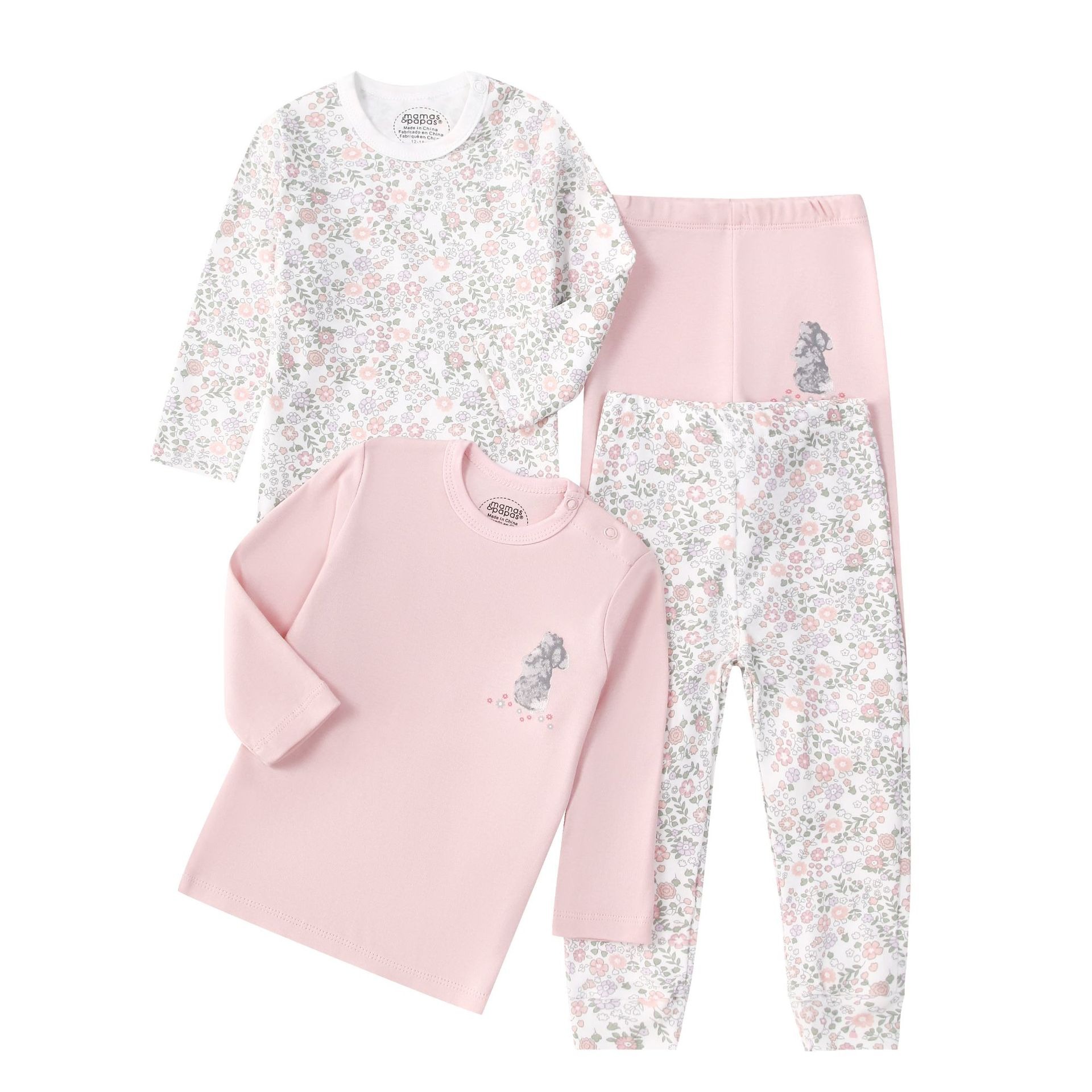 4pcs/lots Long Sleeve Baby Bodysuits Toddler Long-sleeve Tops, T-shirts, Long Pants, Cotton Romper Clothes Sets Unisex Baby Girl Boys Clothes Long Sleeve Cartoon Print Ropa Clothes 12-60M