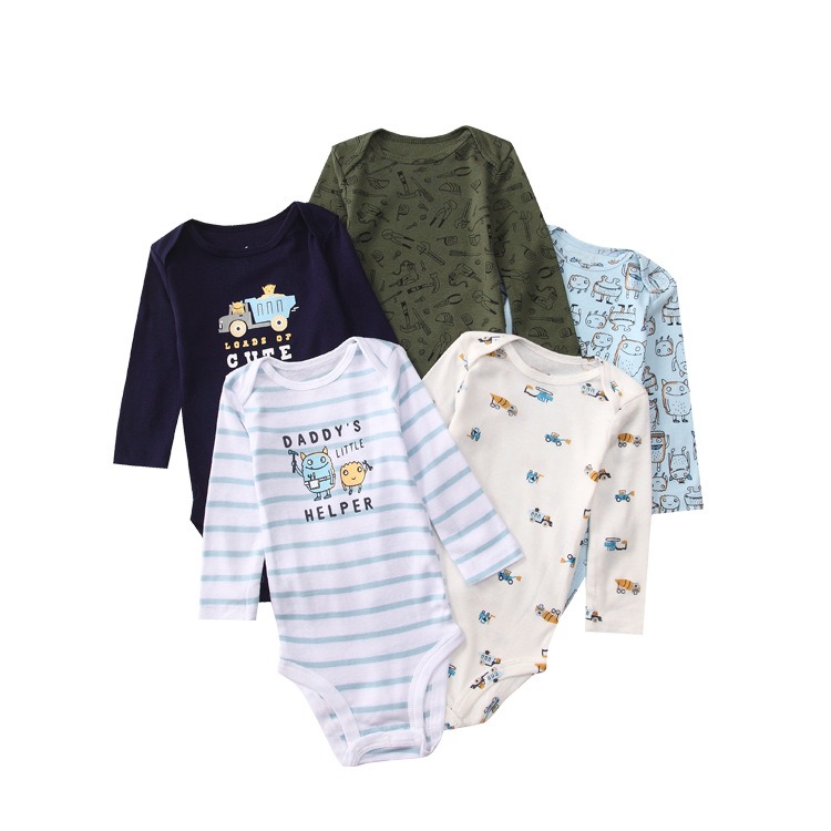 Baby Romper 5pcs/lots Bodysuits Newborn Cotton Romper Clothes Sets Unisex Baby Girl Clothes Long Sleeve Cartoon Print Ropa Jumpsuits Clothes 6-12M