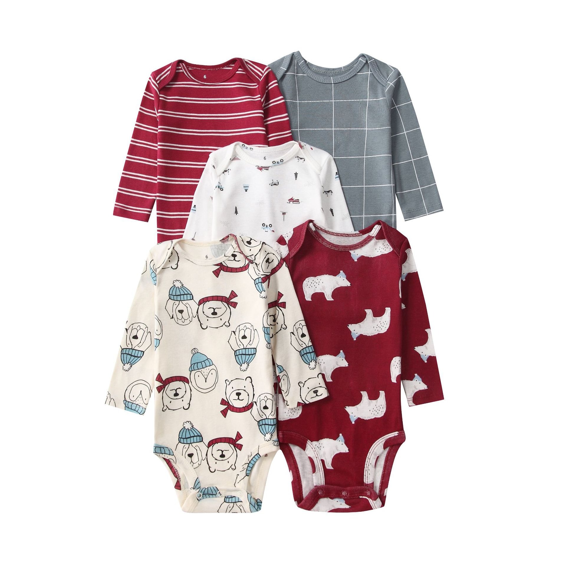 Long Sleeve Baby Romper 5pcs/lots Bodysuits Newborn Cotton Romper Clothes Sets Unisex Baby Girl Clothes Long Sleeve Cartoon Print Ropa Jumpsuits Clothes 6-12M