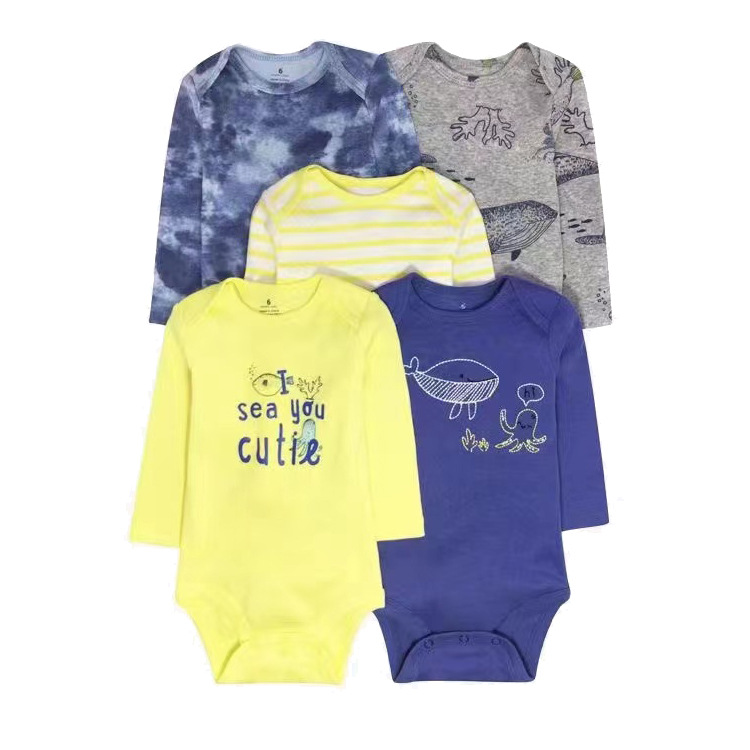 5pcs/lots Baby Romper Bodysuits Newborn Cotton Romper Clothes Sets Unisex Baby Girl Clothes Long Sleeve Cartoon Print Ropa Jumpsuits Clothes 6-24M