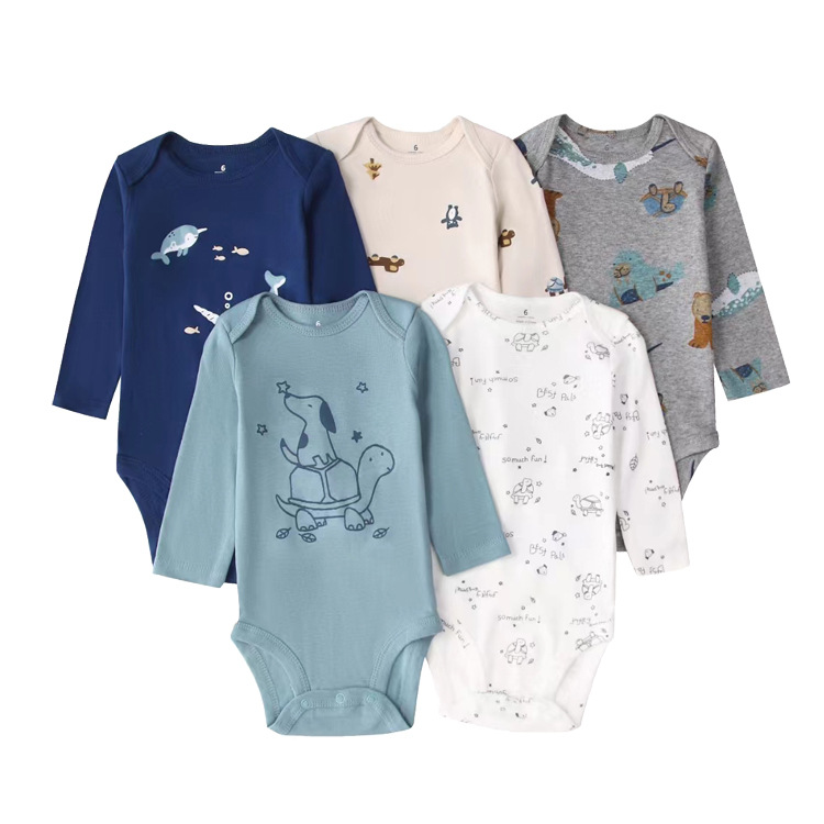 5pcs/lots Baby Clothes Sets Romper Bodysuits Newborn Cotton Romper Unisex Baby Girl Clothes Long Sleeve Cartoon Print Ropa Jumpsuits Clothes 6-24M