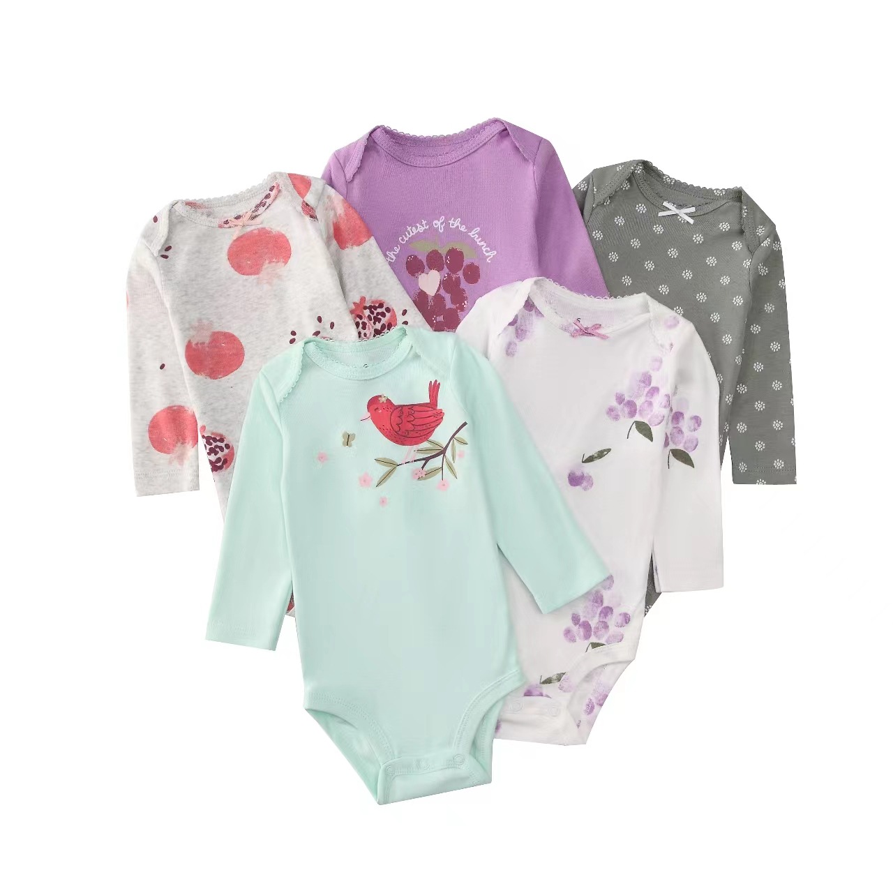 5pcs/lots Baby Clothes Sets Romper Bodysuits Newborn Cotton Romper Unisex Baby Girl Clothes Long Sleeve Cartoon Print Ropa Jumpsuits Clothes 6-24M