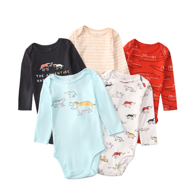 Baby Romper 5pcs/lots Bodysuits Newborn Cotton Romper Clothes Sets Unisex Baby Girl Clothes Long Sleeve Cartoon Print Ropa Jumpsuits Clothes 6-12M