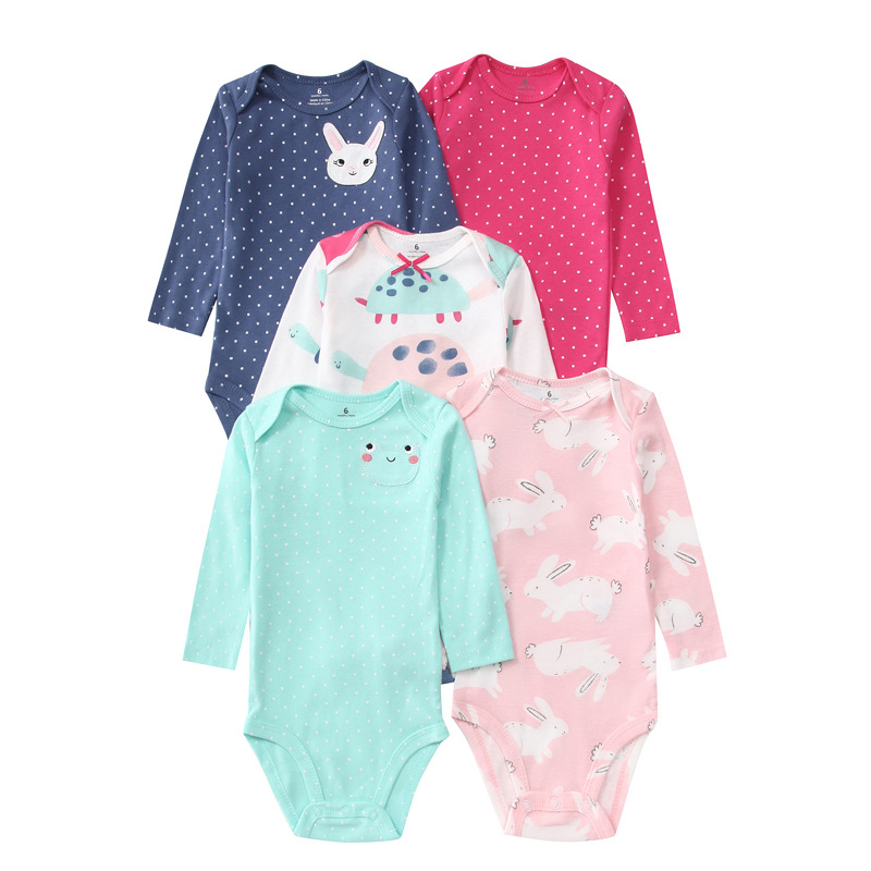 5pcs/lots Baby Romper Bodysuits Newborn Cotton Romper Clothes Sets Unisex Baby Girl Clothes Long Sleeve Cartoon Print Ropa Jumpsuits Clothes 6-24M