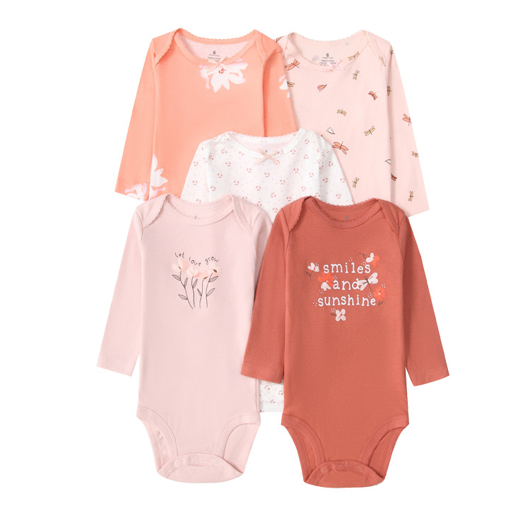 5pcs/lots Baby Clothes Sets Romper Bodysuits Newborn Cotton Romper Unisex Baby Girl Clothes Long Sleeve Cartoon Print Ropa Jumpsuits Clothes 6-24M
