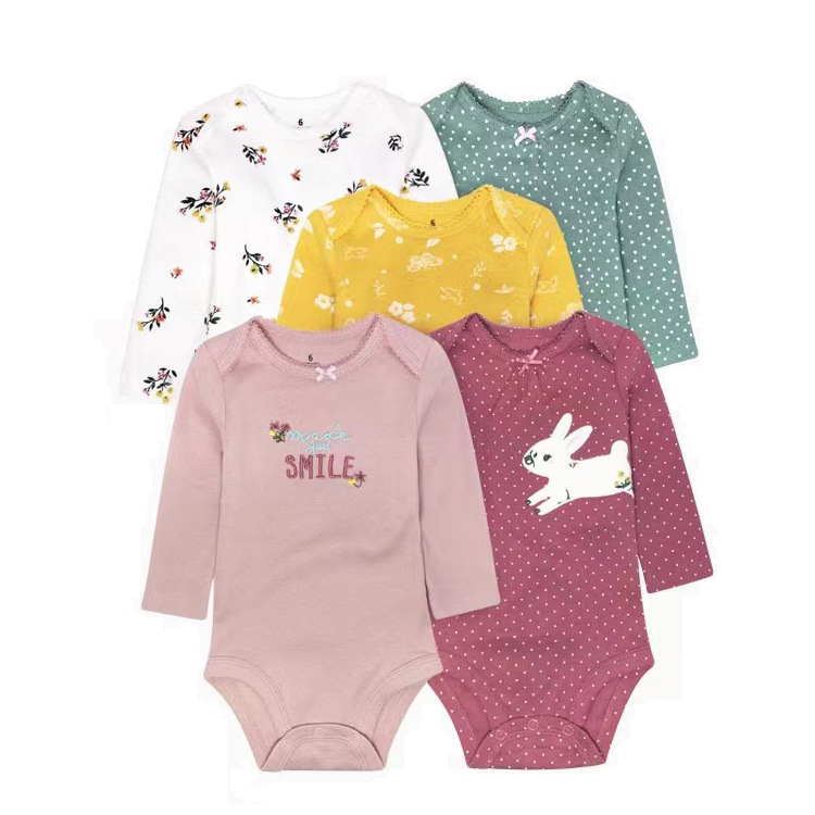 5pcs/lots Baby Romper Bodysuits Newborn Cotton Romper Clothes Sets Unisex Baby Girl Clothes Long Sleeve Cartoon Print Ropa Jumpsuits Clothes 6-24M