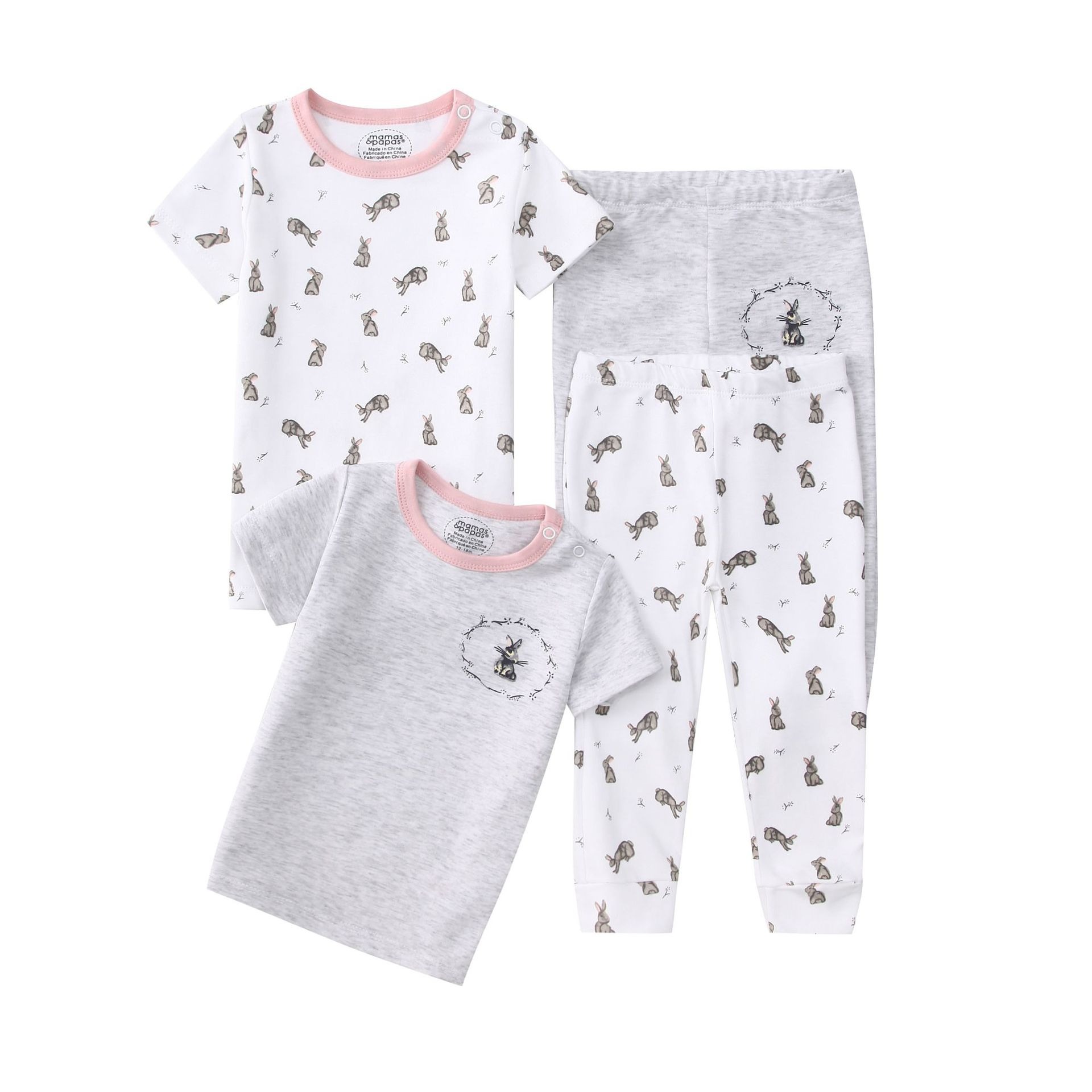 4pcs/lots Short Sleeve Baby Bodysuits Toddler Short-sleeve Tops, T-shirts, Long Pants, Cotton Romper Clothes Sets Unisex Baby Girl Boys Clothes Short  Sleeve Cartoon Print Ropa Clothes 12-60M