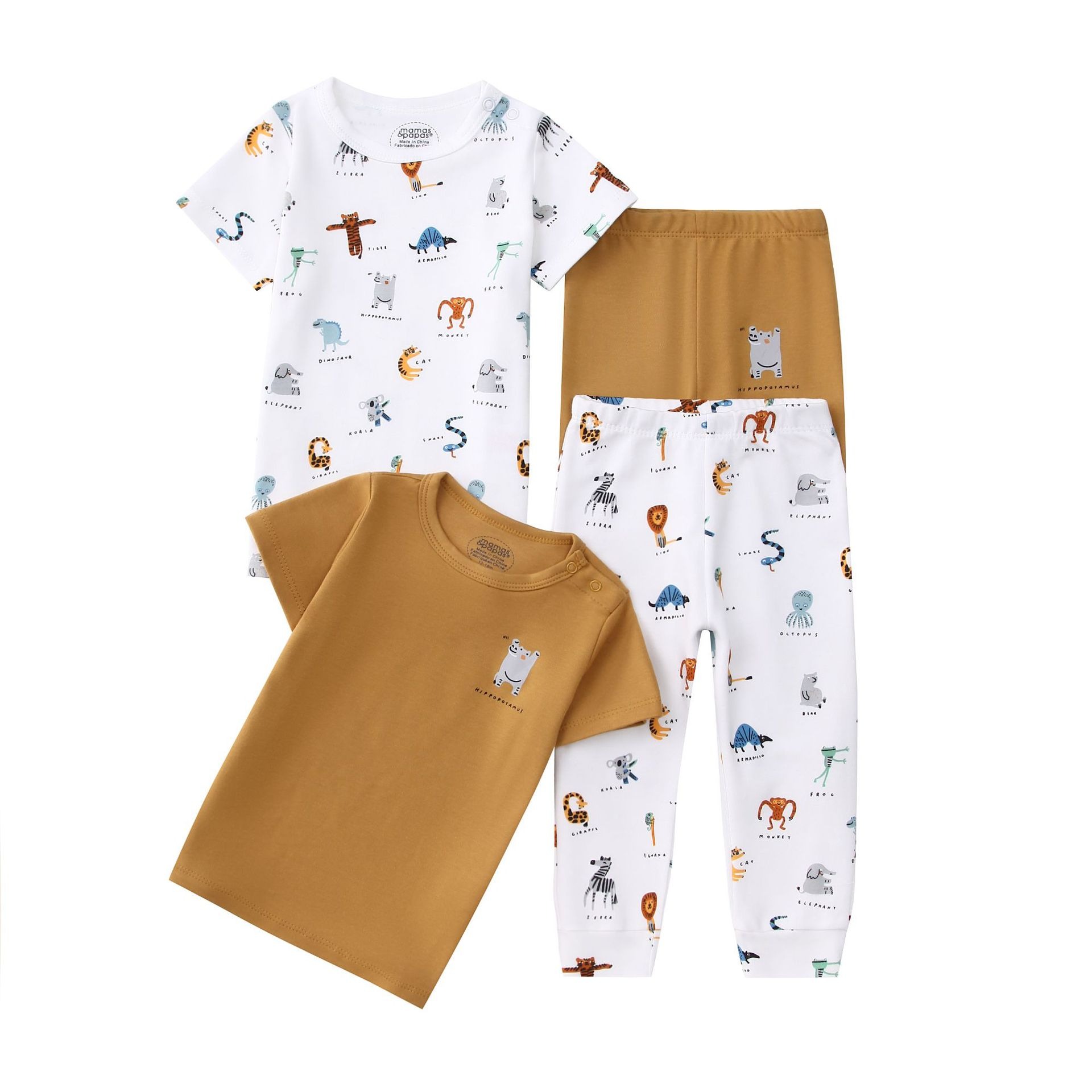 4pcs/lots Short Sleeve Baby Bodysuits Toddler Short-sleeve Tops, T-shirts, Long Pants, Cotton Romper Clothes Sets Unisex Baby Girl Boys Clothes Short  Sleeve Cartoon Print Ropa Clothes 12-60M
