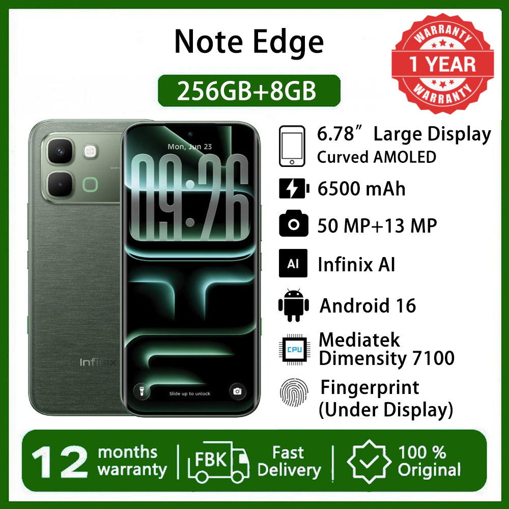 [Free Watch] Infinix Note Edge 256GB+16GB (8+8)GB RAM 6.78" 120Hz Screen Dual SIM Slim 5G Phone 50MP Camera 6500mAh Battery 45W charging Android 16 MediaTek Dimensity 7100 Smart AI Phones