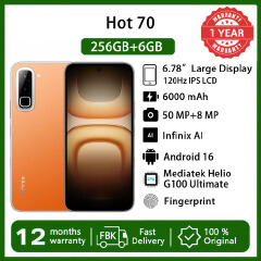 [Black Friday Sale] Infinix Hot 70 6GB RAM+256GB 6.78'' 120Hz 4G Slim Phone Dual SIM 6000mAh 45W Fast Charging 50MP Camera Fingerprint Lock IP65 Helio G100 Ultimate Android 16 AI Smart Phones