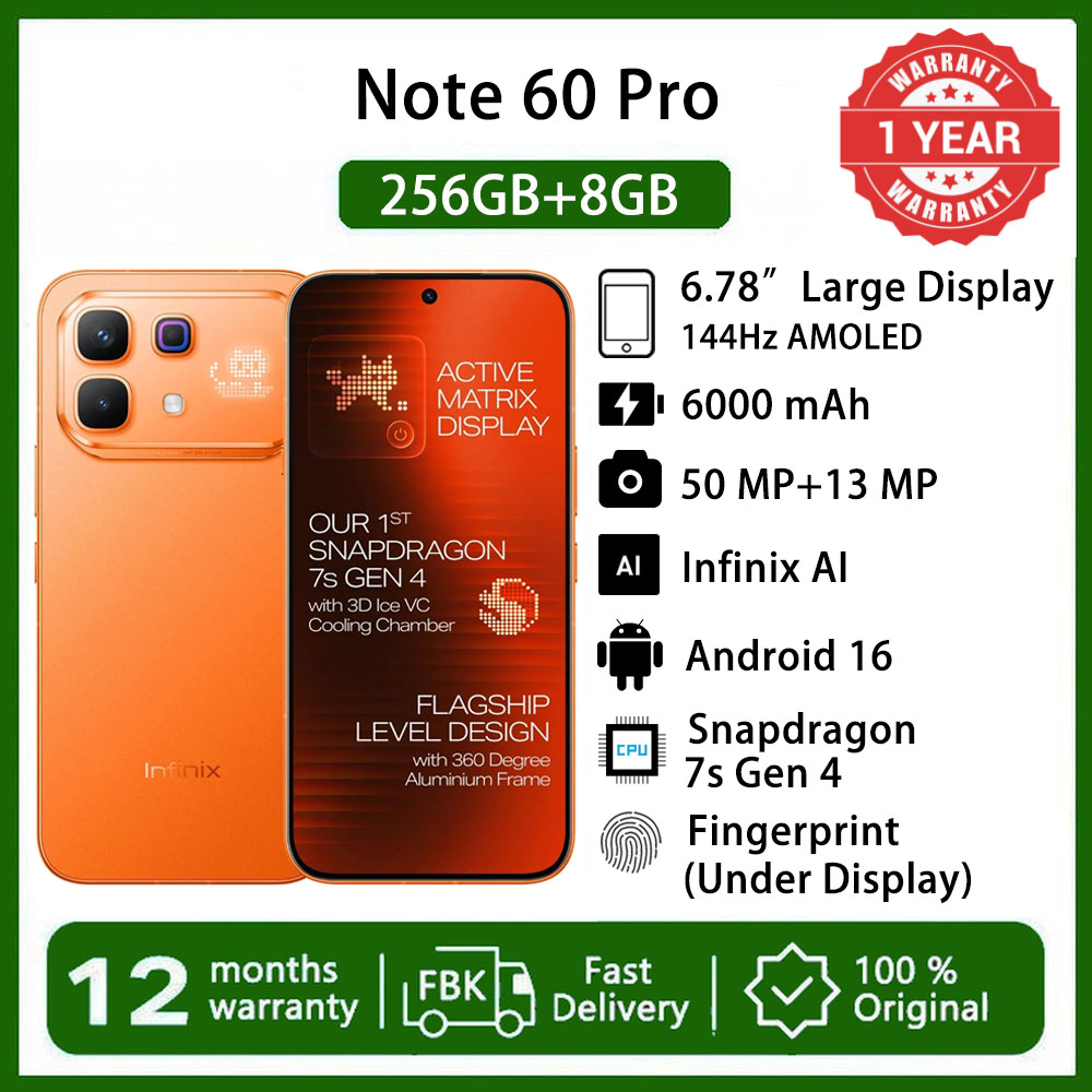 New Launch Infinix Note 60 Pro 5G Phone Snapdragon 7s Gen 4 6.78" AMOLED 6000mAh 50MP AI Cam 8GB+8GB RAM 256GB ROM 90W Wired 30W Wireless Charge Smart AI Phones