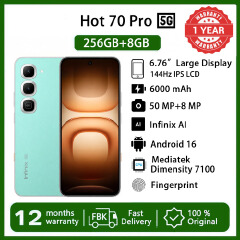 [Black Friday Sale] Infinix Hot 70 Pro 5G Netwrok 256GB+8GB  6.78" 144Hz  Phone Dual SIM 6000mAh 45W Fast Charging 50MP Camera Fingerprint Lock IP68  Mediatek Dimensity 7100 One-Tap AI Smart Phones