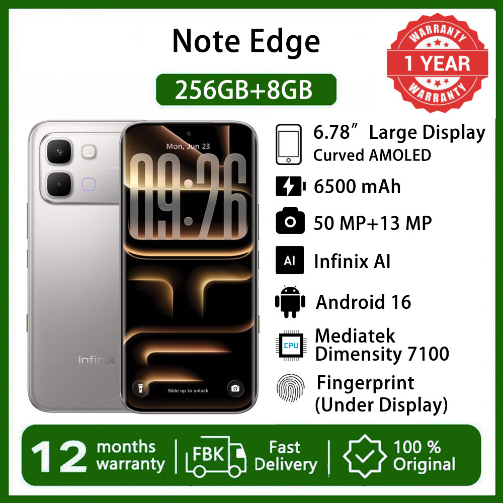 [Free Watch] Infinix Note Edge 256GB+16GB (8+8)GB RAM 6.78" 120Hz Screen Dual SIM Slim 5G Phone 50MP Camera 6500mAh Battery 45W charging Android 16 MediaTek Dimensity 7100 Smart AI Phones