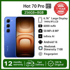 [Black Friday Sale] Infinix Hot 70 Pro 5G Netwrok 256GB+8GB  6.78" 144Hz  Phone Dual SIM 6000mAh 45W Fast Charging 50MP Camera Fingerprint Lock IP68  Mediatek Dimensity 7100 One-Tap AI Smart Phones