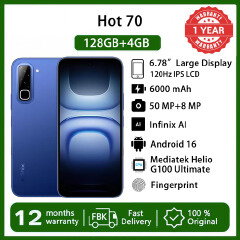 [Black Friday Sale] Infinix Hot 70 8(4+4)GB RAM+128GB 6.78'' 120Hz 4G Slim Phone Dual SIM 6000mAh 45W Fast Charging 50MP Camera Side Fingerprint Lock IP65 G100 Ultimate Android 16 AI Smart Phones