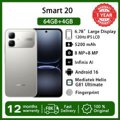 [Black Friday Sale] Infinix Smart 20 6.78" 64GB+4GB 120Hz Display Phone 5200mAh Battery 4G Dual SIM IP64 Waterproof 15W Charging Fingerprint Lock Android 16 Helio G81 Ultimate AI Smart Phones