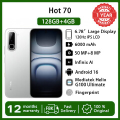 [Black Friday Sale] Infinix Hot 70 8(4+4)GB RAM+128GB 6.78'' 120Hz 4G Slim Phone Dual SIM 6000mAh 45W Fast Charging 50MP Camera Side Fingerprint Lock IP65 G100 Ultimate Android 16 AI Smart Phones