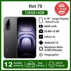 [Black Friday Sale] Infinix Hot 70 8(4+4)GB RAM+128GB 6.78'' 120Hz 4G Slim Phone Dual SIM 6000mAh 45W Fast Charging 50MP Camera Side Fingerprint Lock IP65 G100 Ultimate Android 16 AI Smart Phones