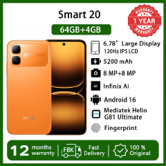 [Black Friday Sale] Infinix Smart 20 6.78" 64GB+4GB 120Hz Display Phone 5200mAh Battery 4G Dual SIM IP64 Waterproof 15W Charging Fingerprint Lock Android 16 Helio G81 Ultimate AI Smart Phones