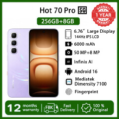 [Black Friday Sale] Infinix Hot 70 Pro 5G Netwrok 256GB+8GB  6.78" 144Hz  Phone Dual SIM 6000mAh 45W Fast Charging 50MP Camera Fingerprint Lock IP68  Mediatek Dimensity 7100 One-Tap AI Smart Phones