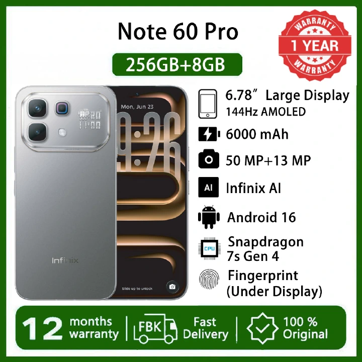 New Launch Infinix Note 60 Pro 5G Phone Snapdragon 7s Gen 4 6.78" AMOLED 6000mAh 50MP AI Cam 8GB+8GB RAM 256GB ROM 90W Wired 30W Wireless Charge Smart AI Phones