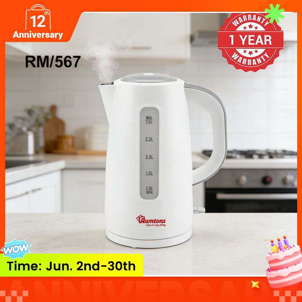 Ramtons RM/567 - 3LT cordless Electric Kettle，3000ml capacity， 2200 watts， With dry boil protection Fast Heating Home Kitchen Portable Water Boiler For Daily Household Use
