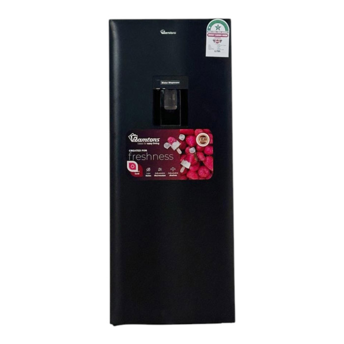 RAMTONS 183 LITRES SINGLE DOOR DIRECT COOL FRIDGE + DISPENSER, BLACK - RF/296