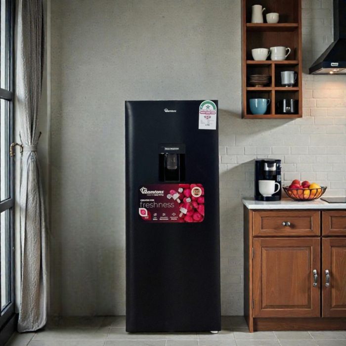 RAMTONS 183 LITRES SINGLE DOOR DIRECT COOL FRIDGE + DISPENSER, BLACK - RF/296