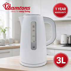 Ramtons RM/567  3L White  Electric Kettle with Water Gauge, Auto Shut Off & Cord Storage Dry Boil Protection