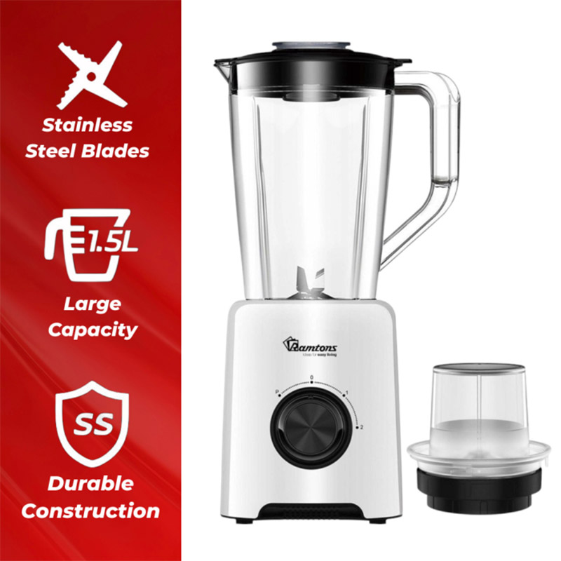 Ramtons  2 Speed Blender with Grinder Mill, 1.5L Jar, 500W Motor, Double Lock Safety Pulse Function, Ice Blending RM/579