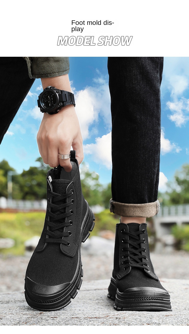 Spring/Autumn New Style Men's Safety Shoes, High Top, Lightweight & Breathable, Anti-Slip & Wear-Resistant, Soft Sole & Soft Upper, Work & Outdoor Casual Shoes